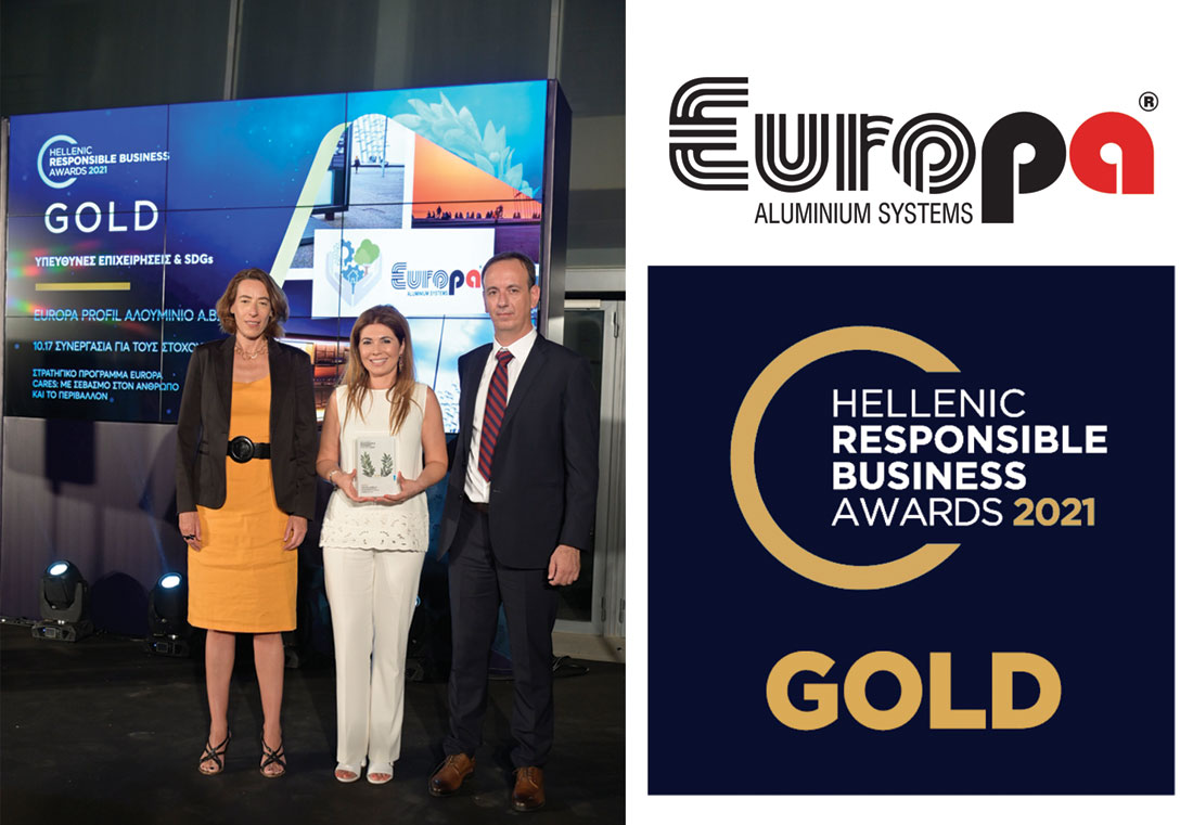 , Gold Βράβευση για το &#8220;EUROPA CARES&#8221; στα Responsible Business Awards 2021, Κτίσμα &amp; Αλουμίνιο