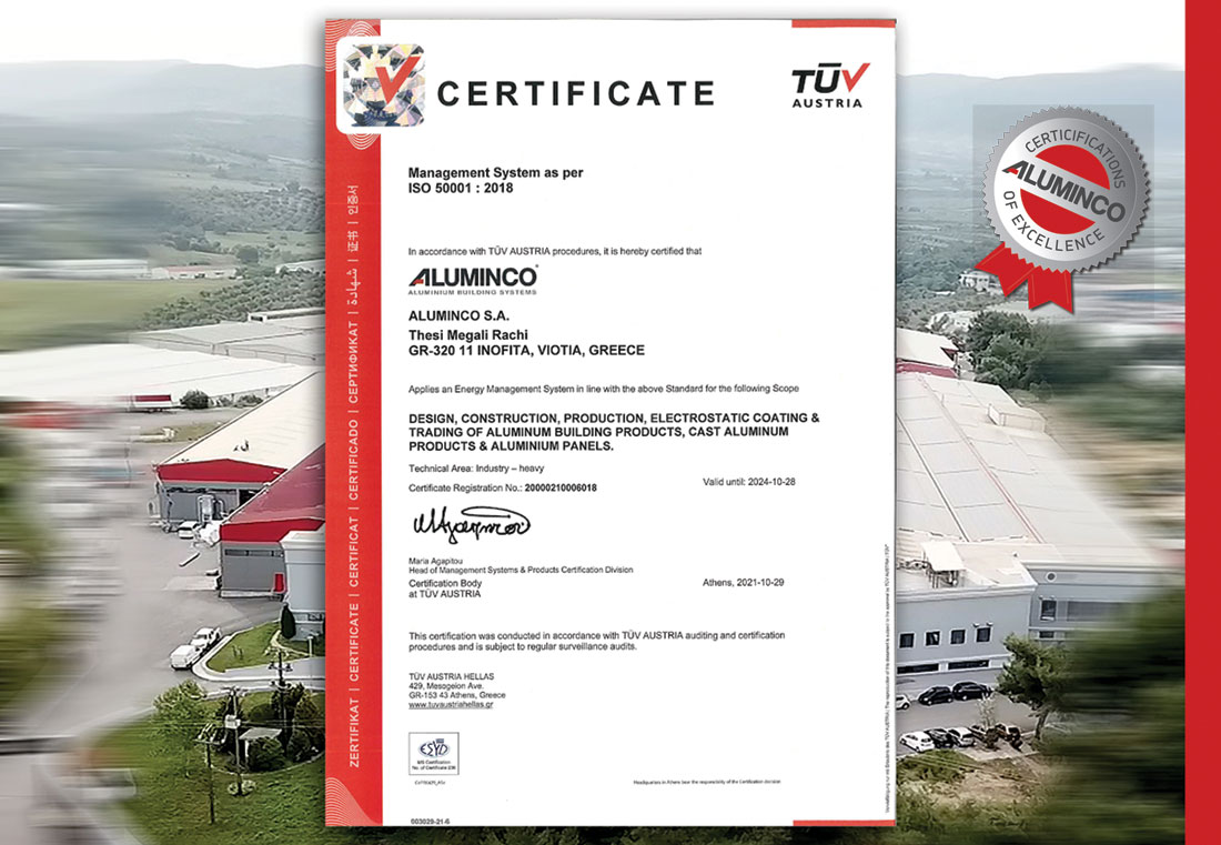 , ALUMINCO: Σύστημα Διαχείρισης Ενέργειας/Πιστοποιημένο κατά το διεθνές πρότυπο ISO 50001:2018, Κτίσμα &amp; Αλουμίνιο